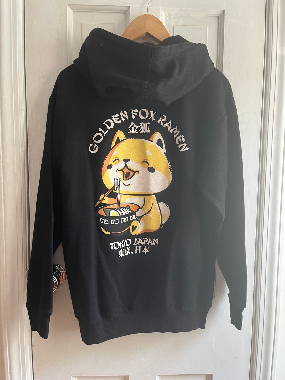 SCW Golden Fox Ramen Tokyo Japan Black Graphic Hoodie Sweatshirt Medium
